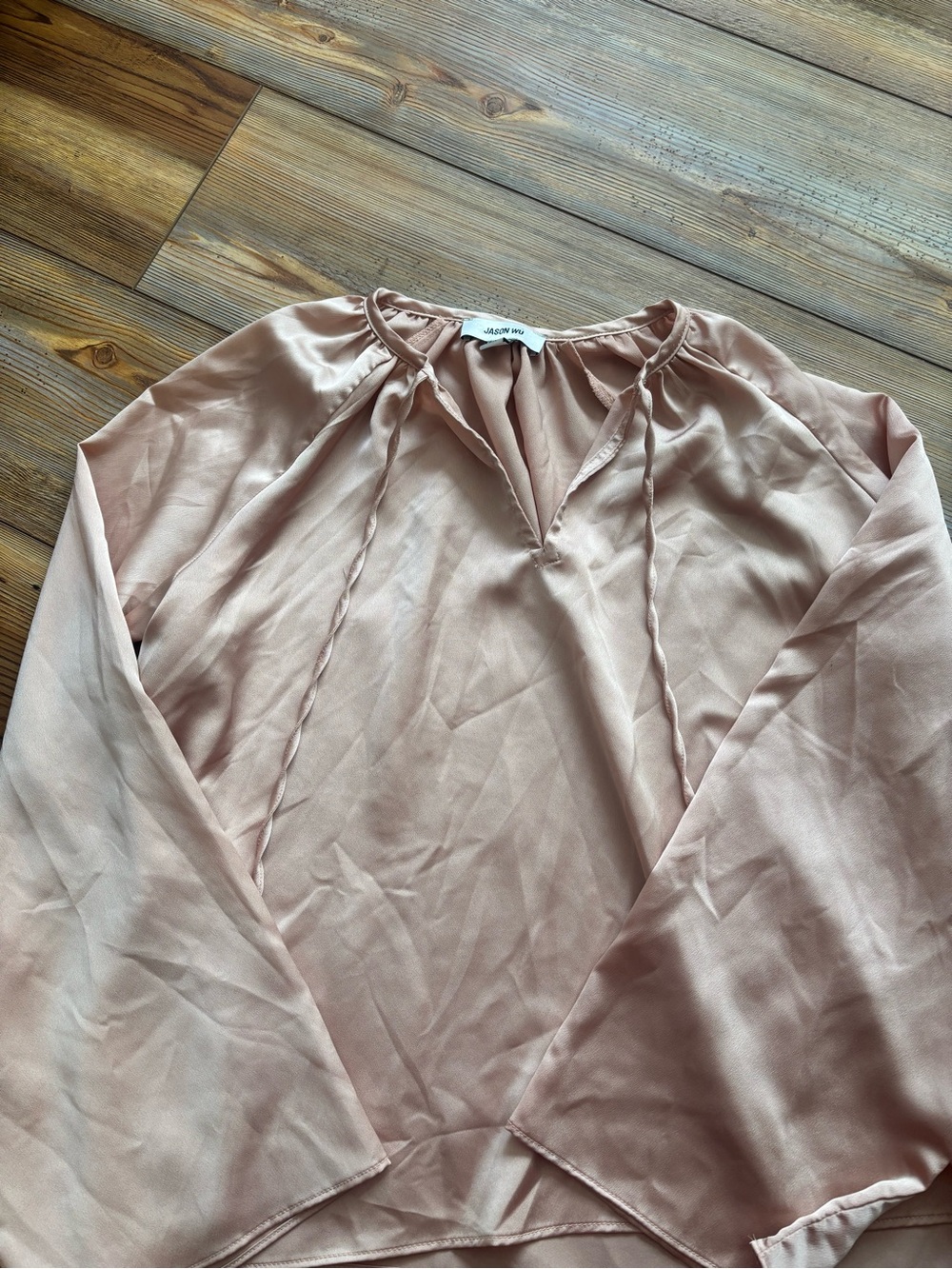 Jason Wu Blush Pink Satin Tie-Neck Blouse